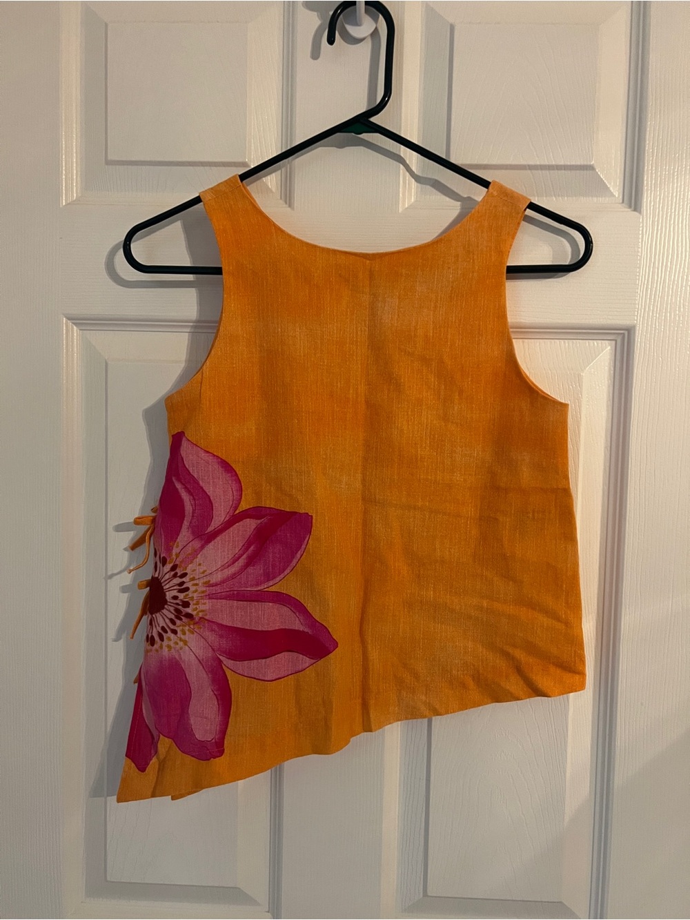 Zara Boho Floral Asymmetrical Cotton Tank Top Orange Artsy Summer Youth 12-13